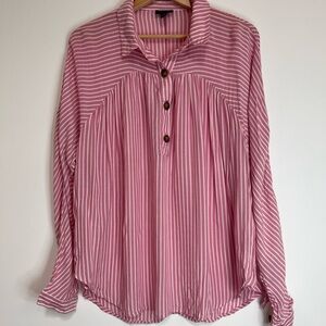 a.n.a Pink and White Striped Button-Down Shirt Size L EUC